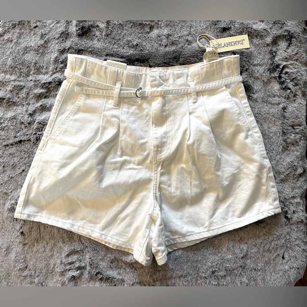NWT BlankNYC white denim high waisted shorts head in the clouds size 29 belted - Picture 6 of 13